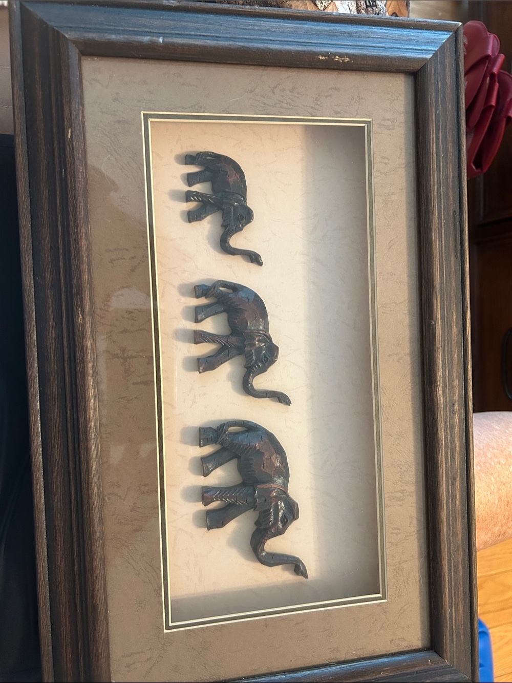 Framed Brown Elephant Trio Wall Art by